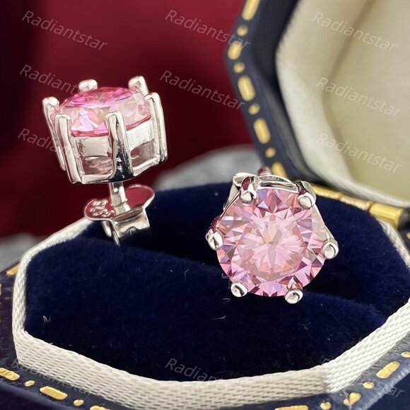 NEW Certified 2ct. t.w. Pink Moissanite 6 Prone Solitaire Stud Earrings - Picture 1 of 7